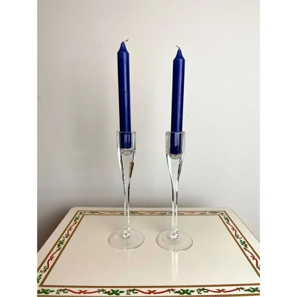 PAIR Oneida Hand-Cut Lead Crystal Taper Candle Holders 8.25” Modern Elegance Cle